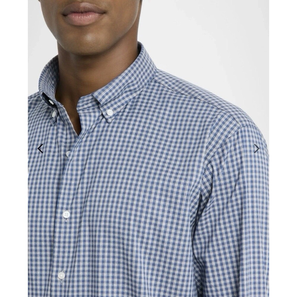 Peter Millar Conway Crown Cotton Stretch Long Sleeve Button Blue Medium READ